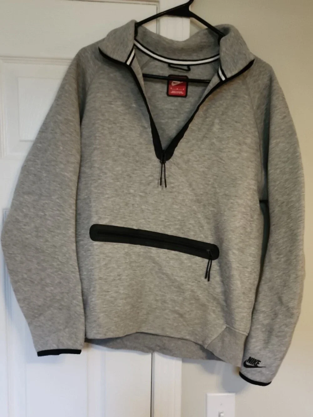 Nike Men's Grey Pullover Half-Zip Sweater with Black Trim